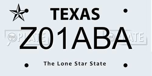 Z01ABA Texas License Plate