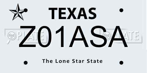 Z01ASA Texas License Plate