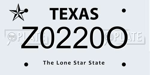 Z0220O Texas License Plate