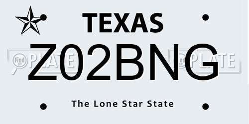 Z02BNG Texas License Plate