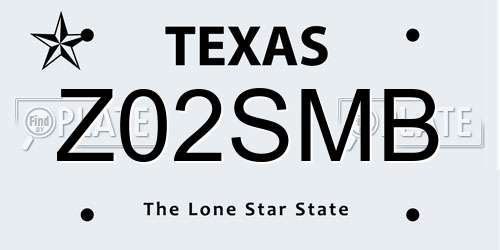 Z02SMB Texas License Plate