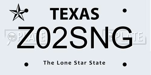Z02SNG Texas License Plate
