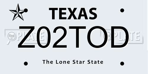 Z02TOD Texas License Plate