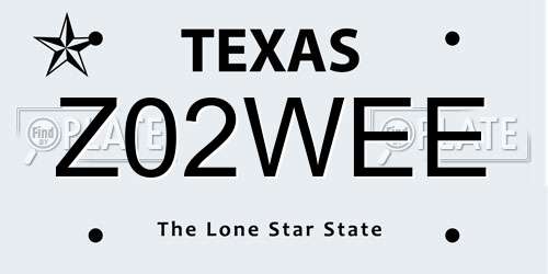 Z02WEE Texas License Plate