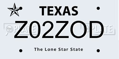 Z02ZOD Texas License Plate