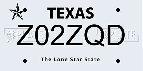 Z02ZQD Texas License Plate