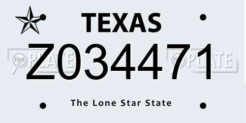 Z034471 Texas License Plate