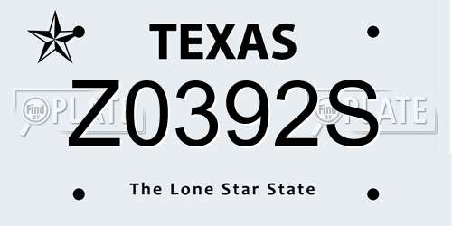 Z0392S Texas License Plate