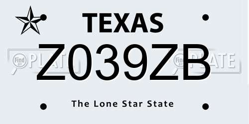 Z039ZB Texas License Plate