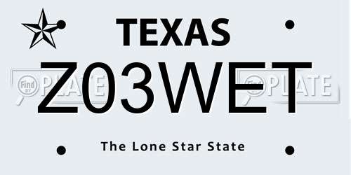 Z03WET Texas License Plate