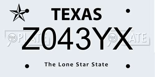 Z043YX Texas License Plate