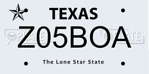 Z05BOA Texas License Plate