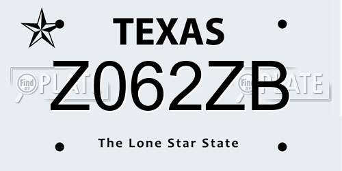 Z062ZB Texas License Plate