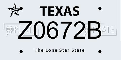 Z0672B Texas License Plate