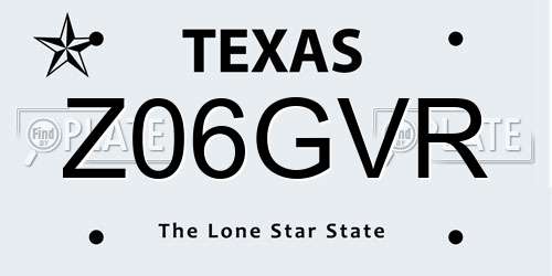 Z06GVR Texas License Plate
