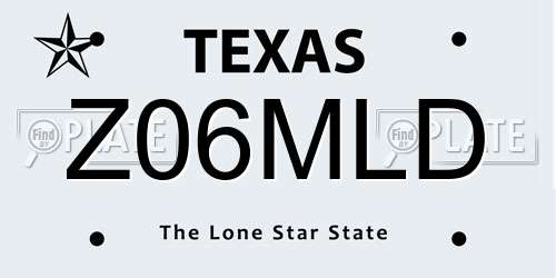 Z06MLD Texas License Plate