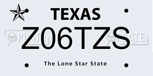 Z06TZS Texas License Plate