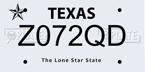 Z072QD Texas License Plate