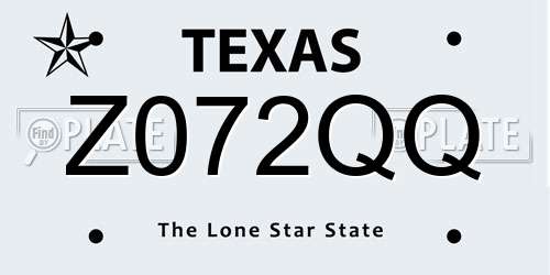 Z072QQ Texas License Plate