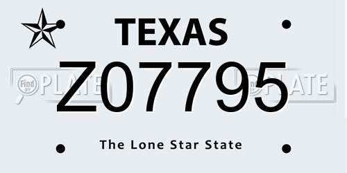 Z07795 Texas License Plate