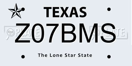 Z07BMS Texas License Plate
