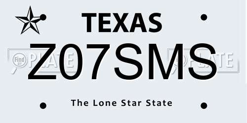 Z07SMS Texas License Plate