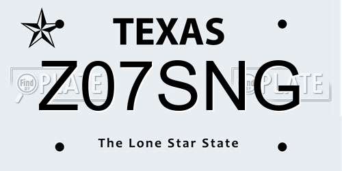 Z07SNG Texas License Plate