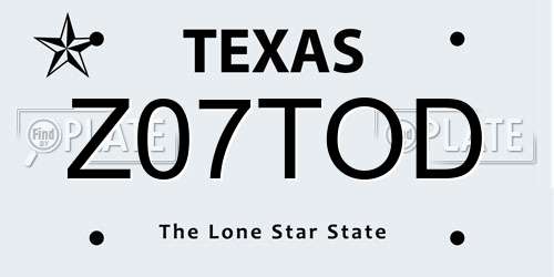 Z07TOD Texas License Plate