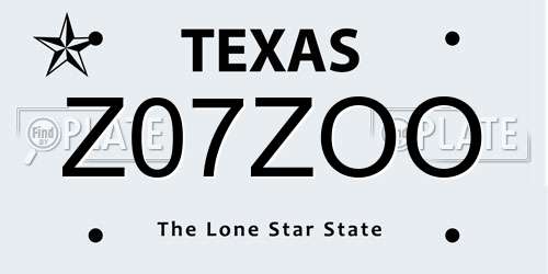 Z07ZOO Texas License Plate