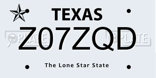 Z07ZQD Texas License Plate