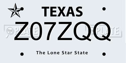Z07ZQQ Texas License Plate