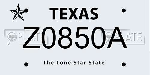 Z0850A Texas License Plate