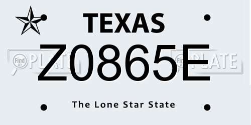 Z0865E Texas License Plate