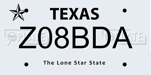 Z08BDA Texas License Plate