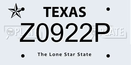 Z0922P Texas License Plate