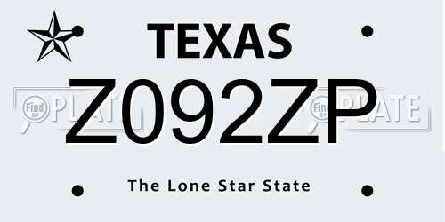 Z092ZP Texas License Plate
