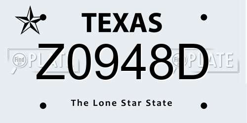 Z0948D Texas License Plate