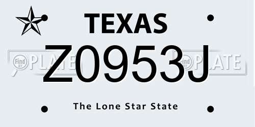 Z0953J Texas License Plate