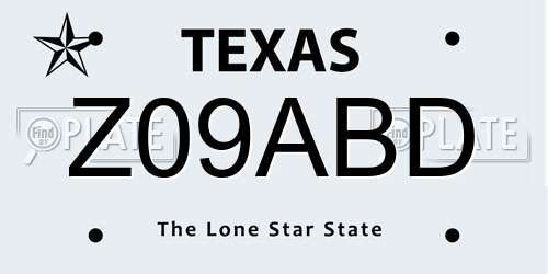 Z09ABD Texas License Plate