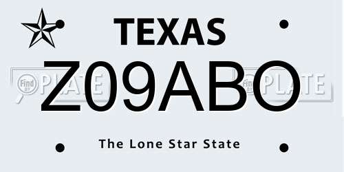 Z09ABO Texas License Plate