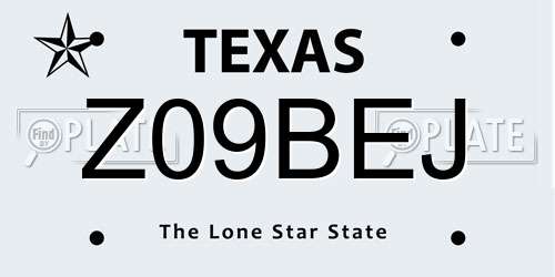 Z09BEJ Texas License Plate