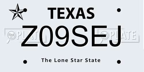 Z09SEJ Texas License Plate