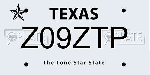 Z09ZTP Texas License Plate