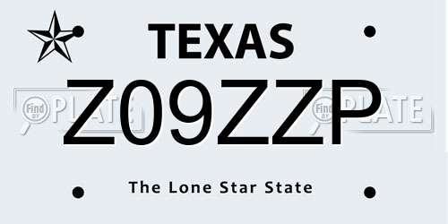 Z09ZZP Texas License Plate