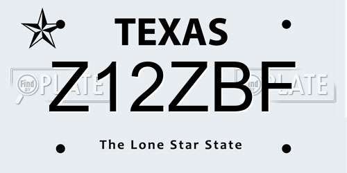 Z12ZBF Texas License Plate