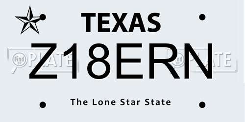 Z18ERN Texas License Plate