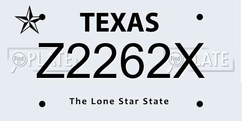 Z2262X Texas License Plate