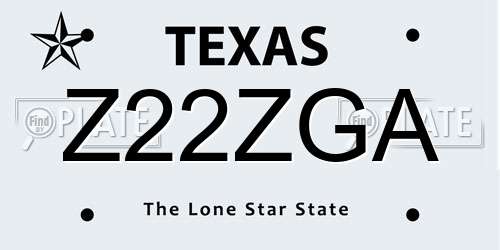 Z22ZGA Texas License Plate