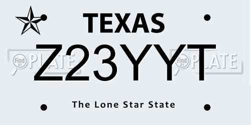 Z23YYT Texas License Plate