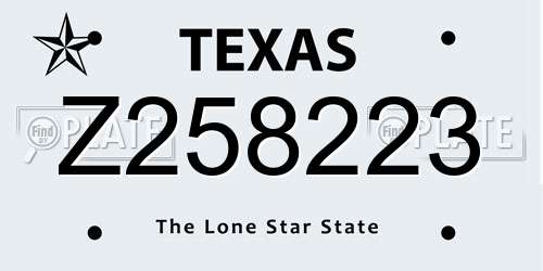Z258223 Texas License Plate